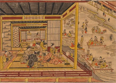 Tea House Beside the Kamo River in Kyoto, 1740