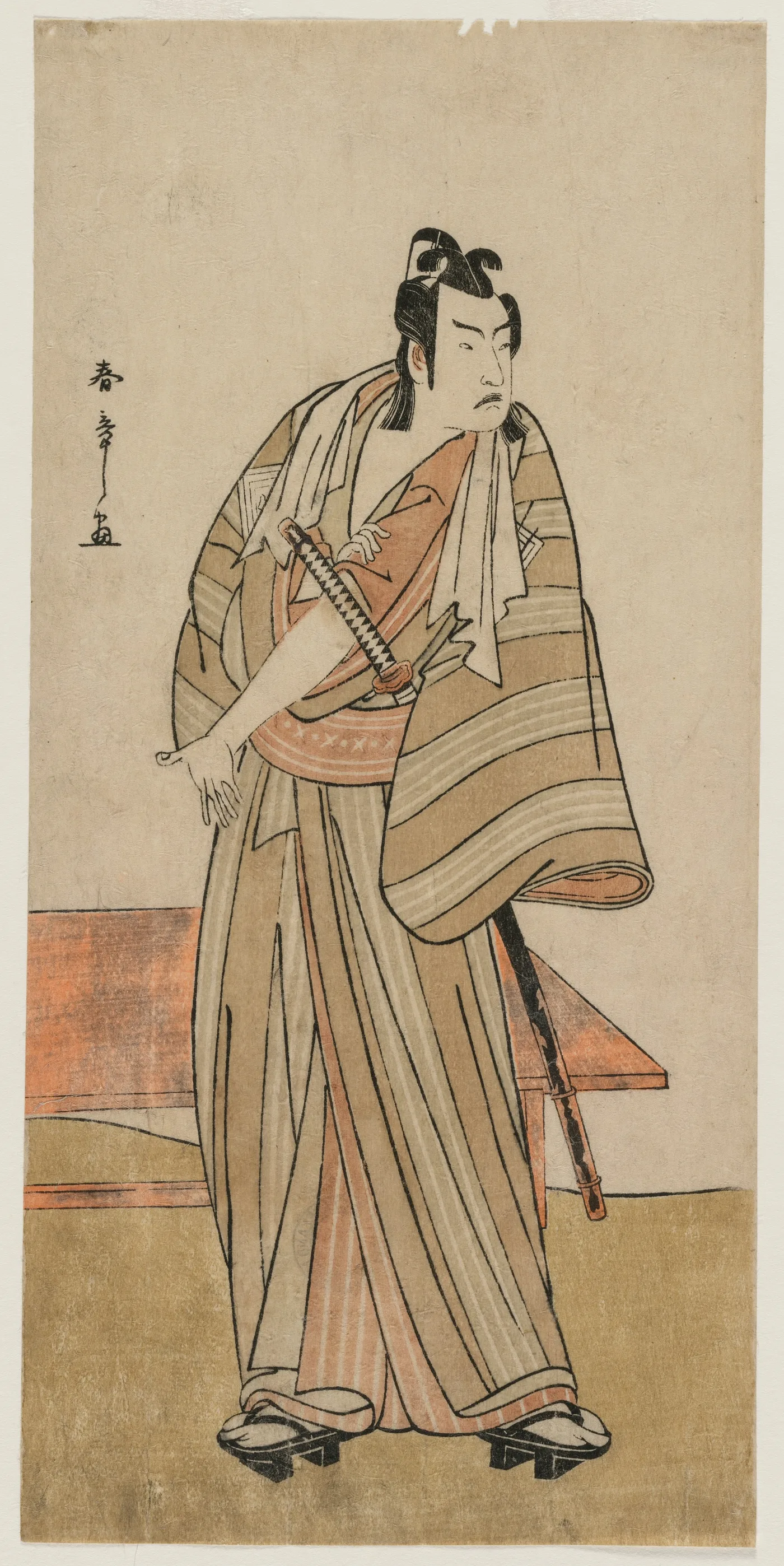 Ichikawa Yaozo II as a Otokodate Standing by a Bench, 1780