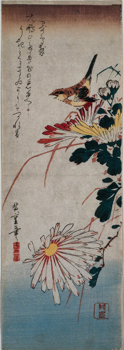 Wren and Chrysanthemums, 1830