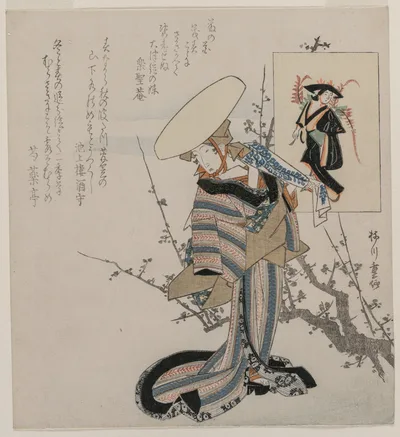 Woman by a Plum Tree Matched with the Wisteria Maiden (from a series…, 1830