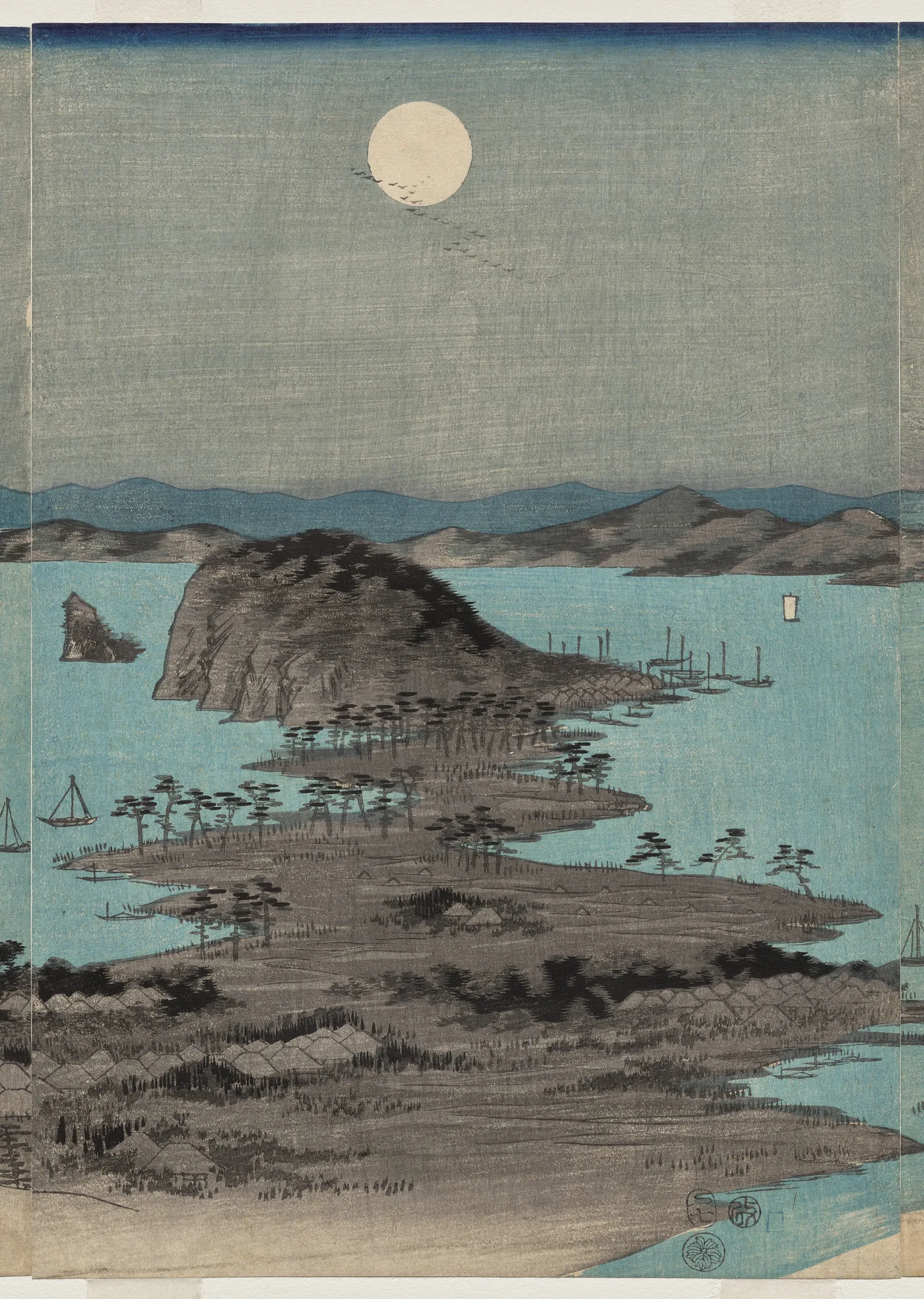 Evening View of the Eight Famous Places near Kanazawa Under Full Moon…, 1857