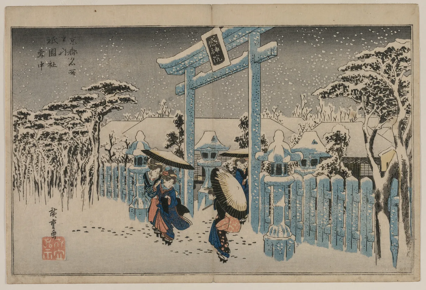 Snow at the Gion Shrine, from the series Famous Places in Kyoto, 1830