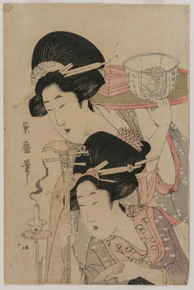 Two Geishas beside a Candle, 1800
