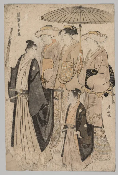 Woman of the Yoshiwara and Attendants (from the series Brocades of…, 1752