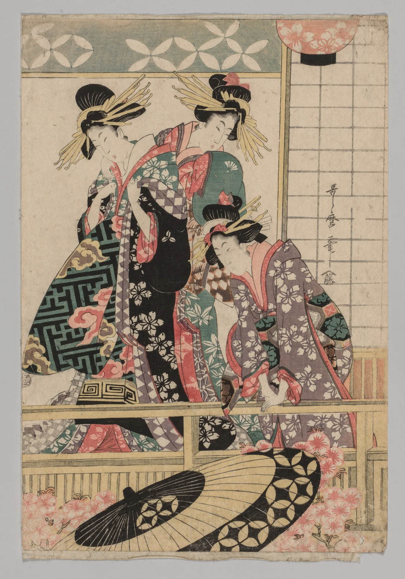 Yoshiwara Women Looking into the Street at Springtime, 1753