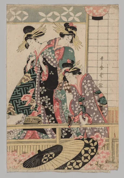 Yoshiwara Women Looking into the Street at Springtime, 1753