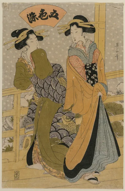 Two Courtesans on a Balcony (From the series Five Colors of Ink), 1810