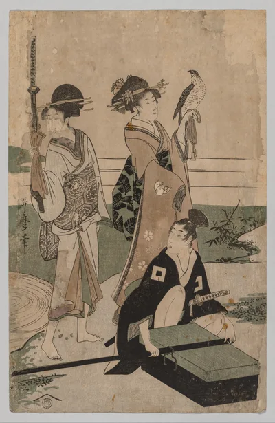 Daimyō and his Retinue Crossing a Stream in Plain Near Fuji, 1753