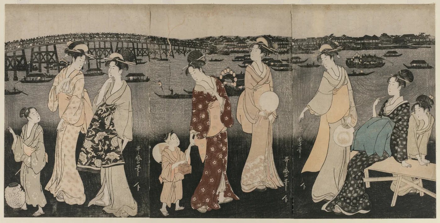 Enjoying the Evening Cool Along the Sumida River, 1797