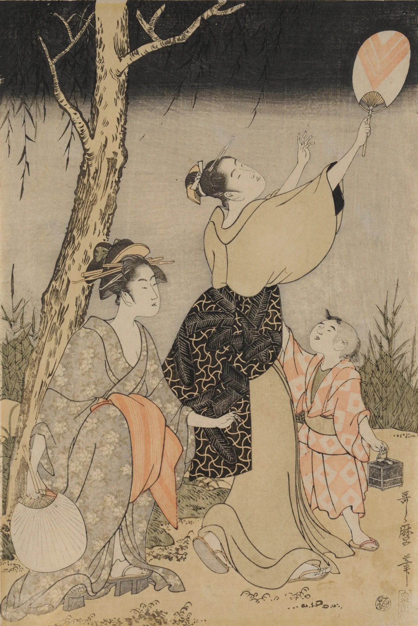 Catching Fireflies Beneath a Willow Tree (left), 1796