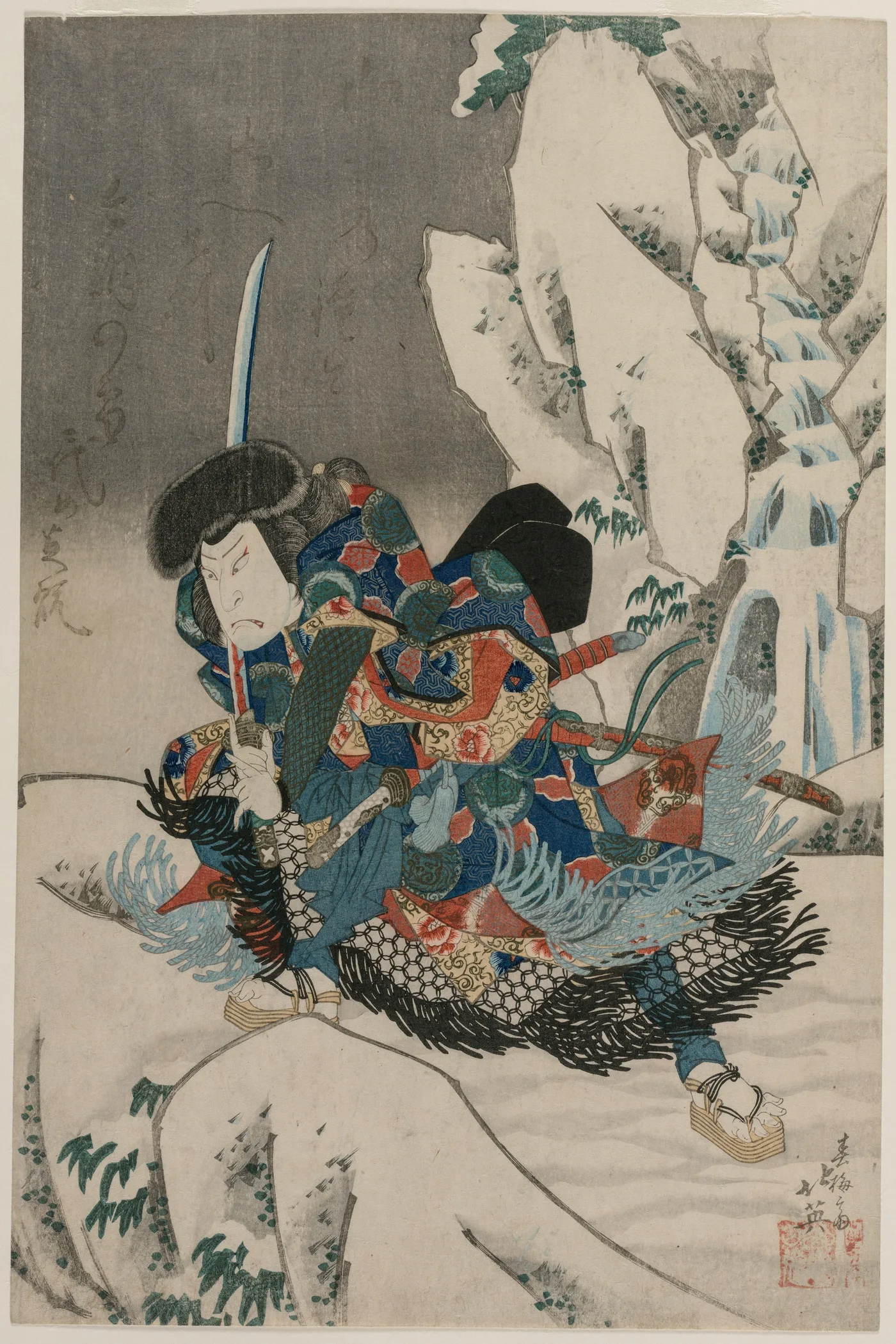 Nakamura Utaemon IV as a Warrior Standing in the Snow, 1835