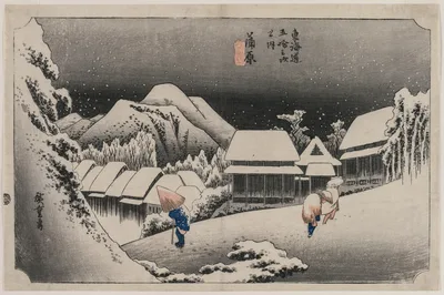 Evening Snow at Kambara (number sixteen of the series Fifty-three…, 1833