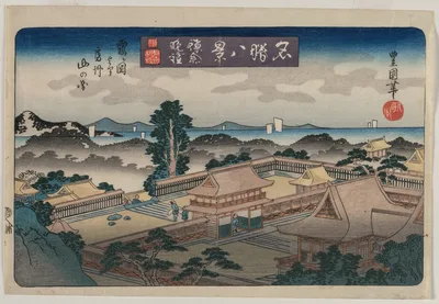 Eight Views of Famous Places:  Evening Bell in Kamakura:  The…, 1830