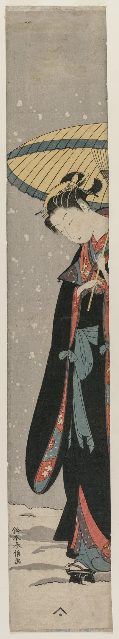 Young Woman Walking in Snow with Umbrella, 1868