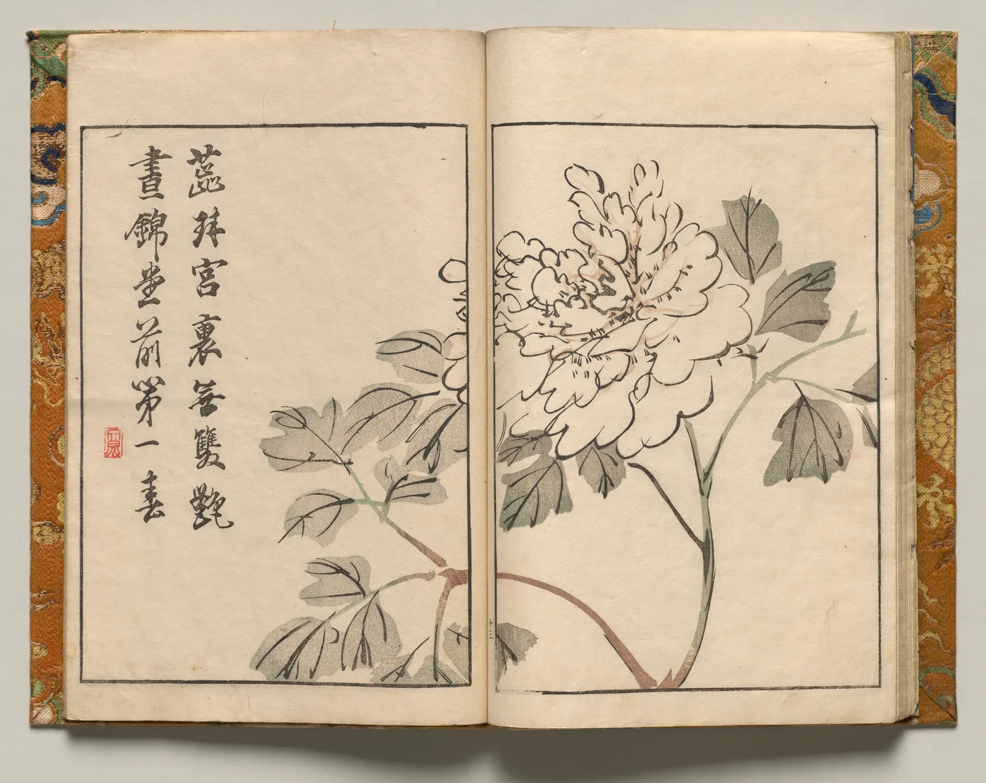 Peony with Poem, Design Thirteen from Shazanrō Picture Book, 1816