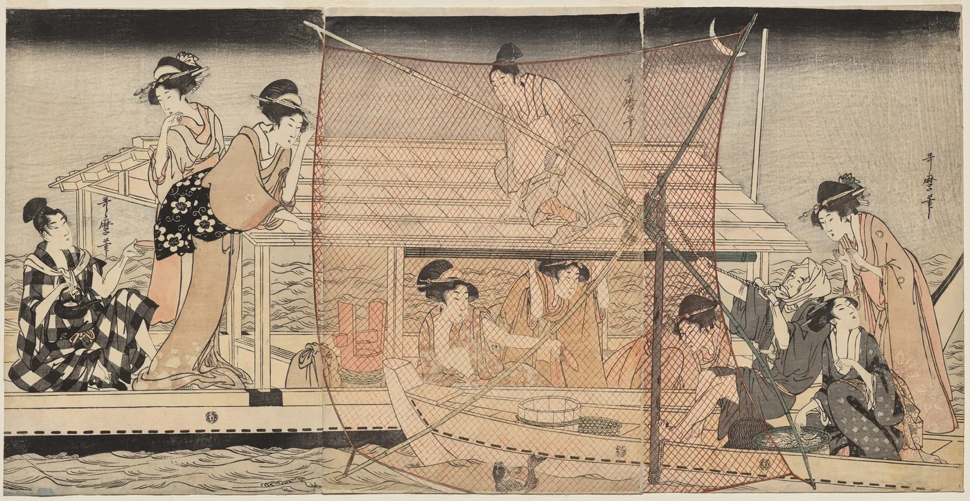 Net Fishing at Night on the Sumida River, 1800