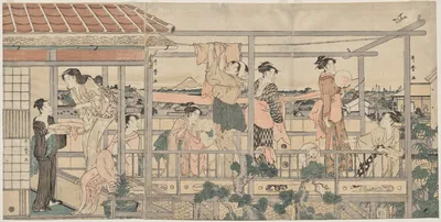 Women Hanging Laundry to Dry on a Balcony, 1790