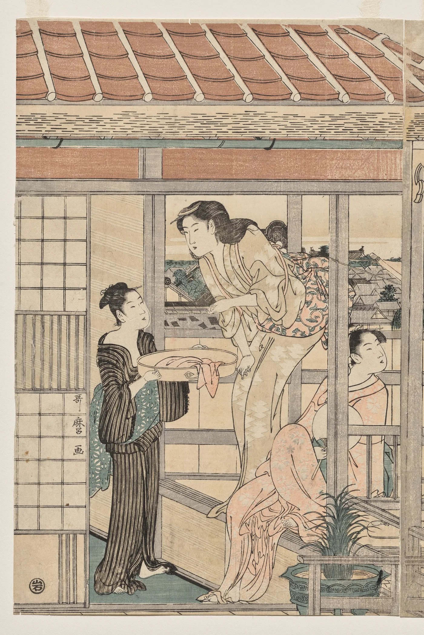 Women Hanging Laundry to Dry on a Balcony, 1790