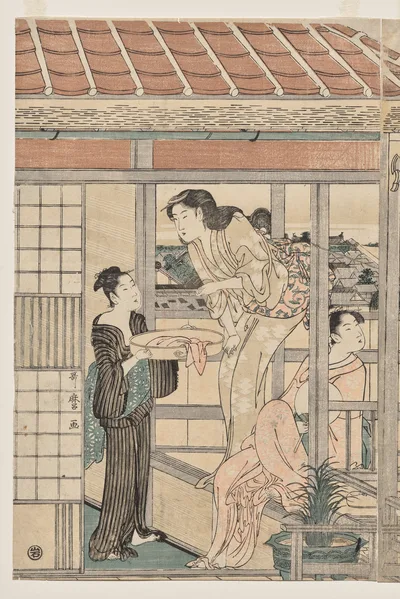 Women Hanging Laundry to Dry on a Balcony, 1790