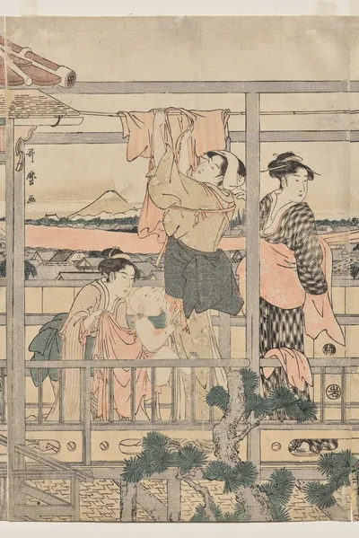 Women Hanging Laundry to Dry on a Balcony, 1790