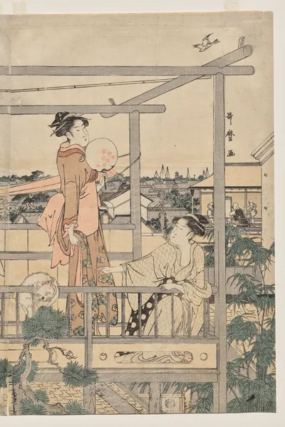 Women Hanging Laundry to Dry on a Balcony, 1790