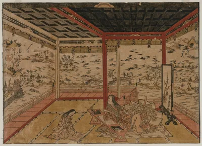 Lady Murasaki at Ishiyama Overlooking a Panorama with Eight Views of…, 1740
